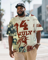 Big & Tall Men's Independence Day Statue Of Liberty Alphabet Print Crewneck Short Sleeve T-Shirt